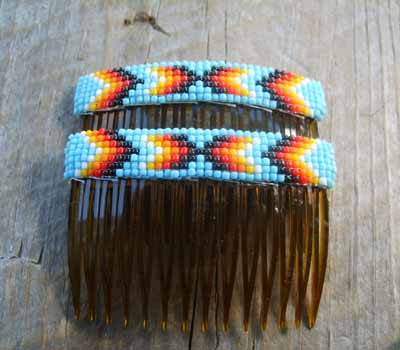 Native American  - Beaded Hair Combs Baby Blue